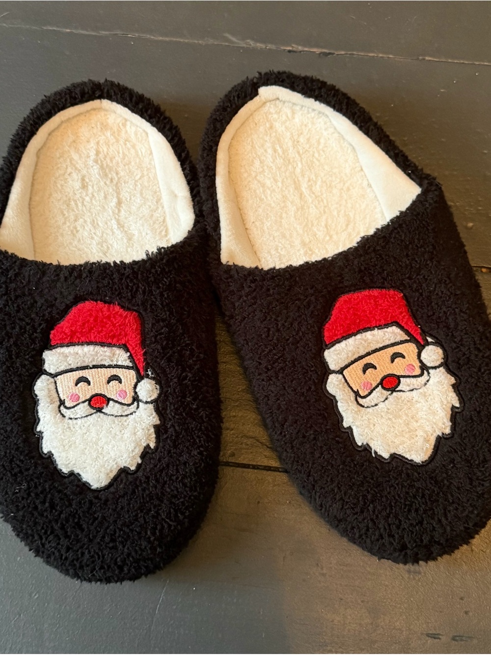 Source Unknown Black Santa Face Holiday Slip-On Slippers